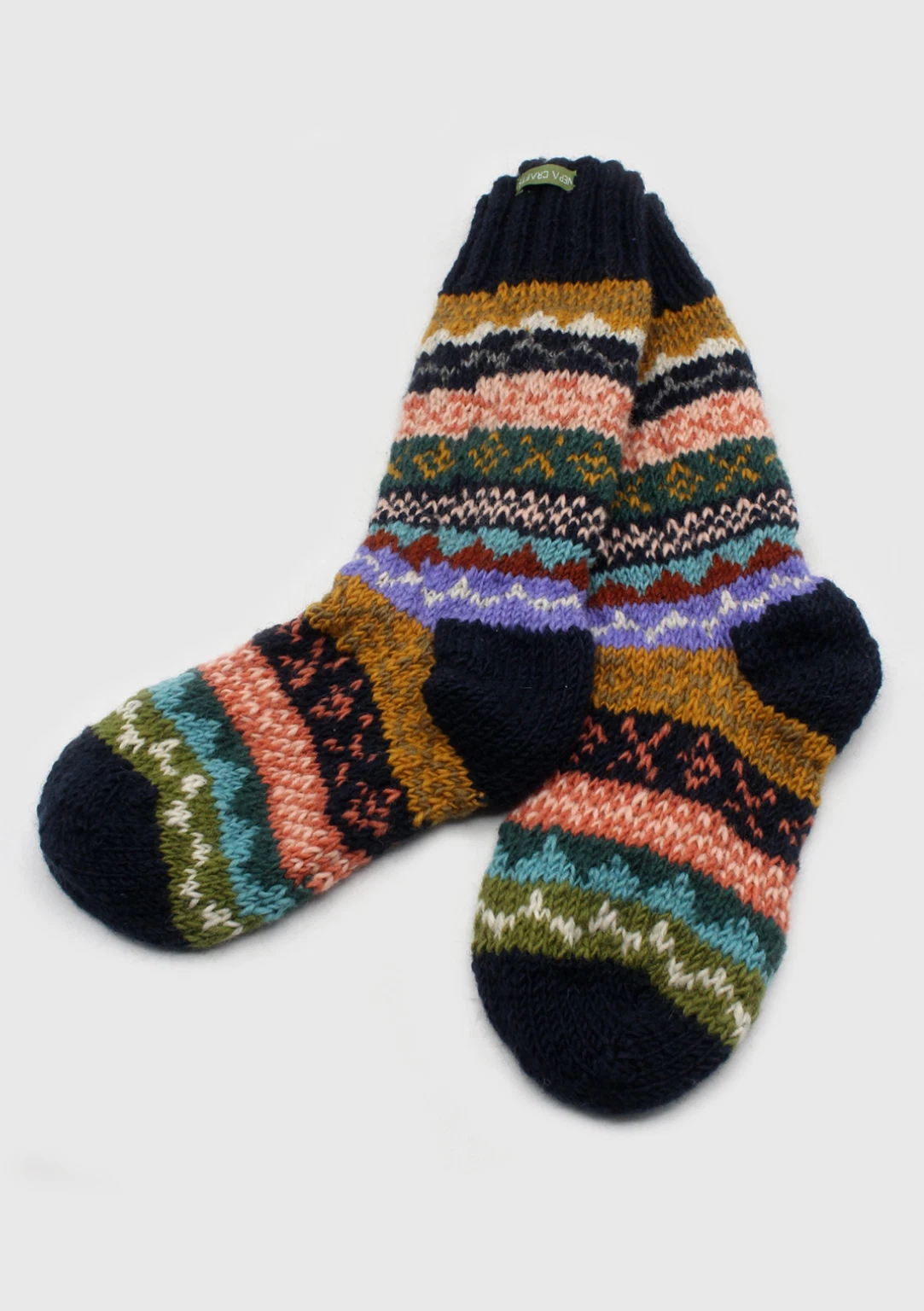 Dark Navy Blue Multicolor Woolen Knee High Socks