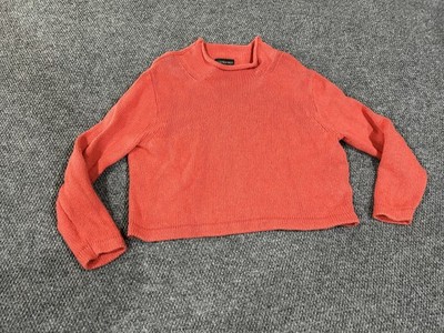 J.Crew Oarsman Sweater Womens XL Orange Mock Neck Cotton Cropped Pullover Knit