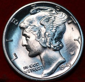 Uncirculated 1943-D Denver Mint Silver Mercury Dime