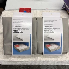 ROOM ESSENTIALS Underbed Storage Organizer 29" x 23" Set of 2 Grey Clear Top NEW