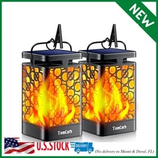 TomCare Solar Lanterns Outdoor Upgraded Flickering Flame Waterproof Hanging Lant