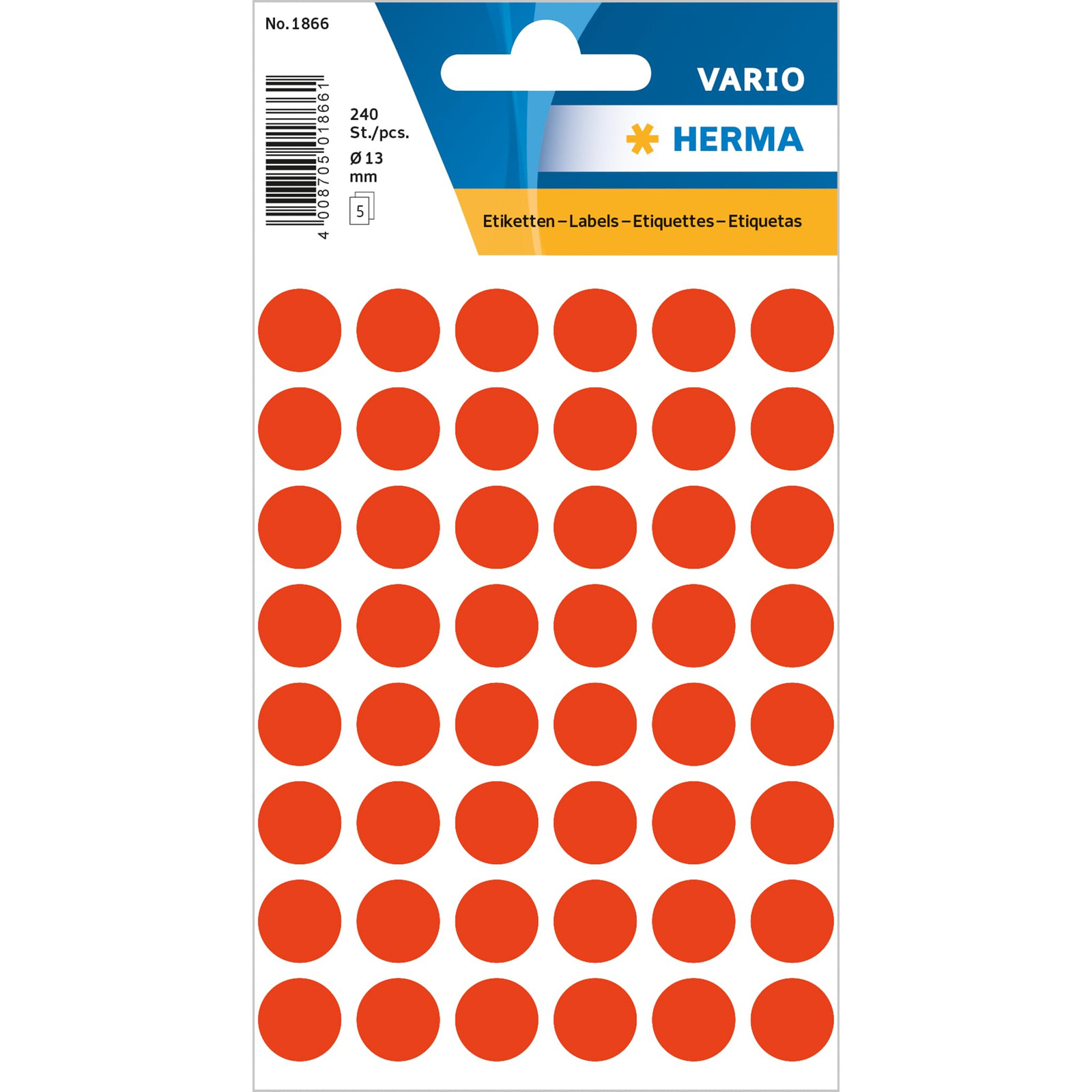 HERMA Dot Stickers Luminous Red, 240 Labels, Ø 13 mm, 48 Labels per Sheet, Self