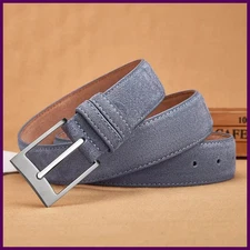 Mens Belt Genuine Leather Suede Pin Metal Buckle Luxury Brushed Straps Welour