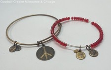 Gold Tone Alex and Ani Red Beaded Adjustable Bangle Bracelets 12.7g