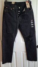 Levi s 501 Original Jeans Women 29x28 Black Button Fly Straight Distressed NWT