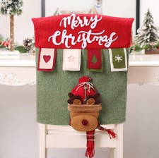 2023 Christmas Chair Back Cover 3D Santa Claus Snowman Elk Reindeer Xmas Dinn...