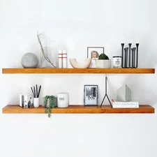 Floating 60 inch Oak Shelves, High End Solid Real Wood 60inch Floating Shelf ...