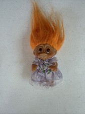 Vtg 1985 DAM Bride's Maid Troll Doll 3.5" Orange Hair Purple Flower Dress