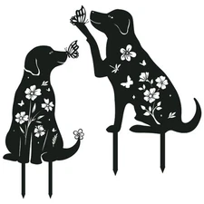 Dog Garden Decor Yard Art for Outside, 2PCS Metal Puppy Decorative Garden Sta...