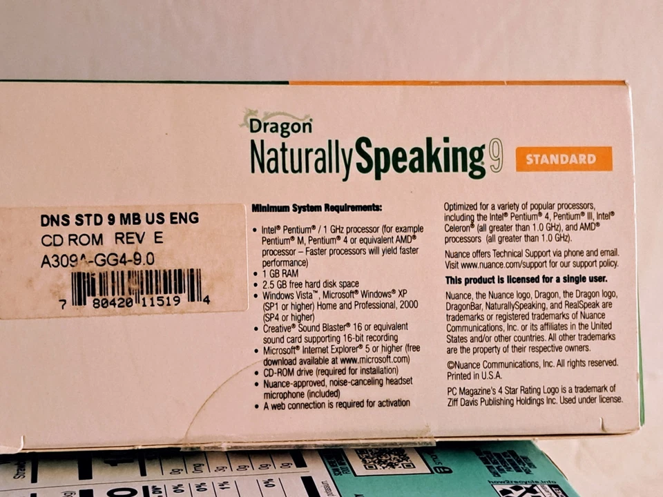 Dragon Naturally Speaking Version 9 Headset Included NEW UNOPENED - Image 4 of 4