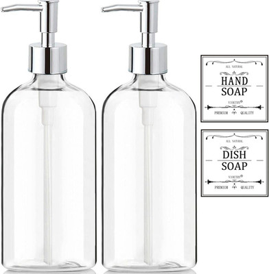 Clear Soap Dispenser with Rust Proof Pump, Waterproof Labels (2 Pack,16 Oz)