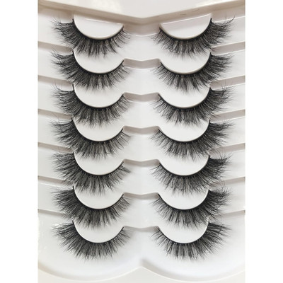 False Eyelashes Natural Cat Eye Look Wispy Volume Faux Mink Lashes 7 Pairs Pack