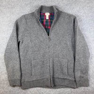 LL Bean Sweater Mens L TALL Gray Classic Ragg Wool Flannel Lined Full Zip