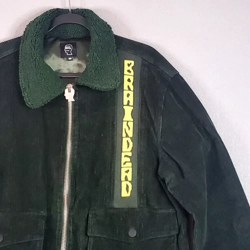 Brain Dead Cord Goose Jacket Green Corduroy Full Zip Winter Coat Fleece Sz M video thumbnail