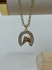 18K Lucky Horseshoe Pendant Necklace – CZ Stones – 45cm Rolo Chain - Gold Filled