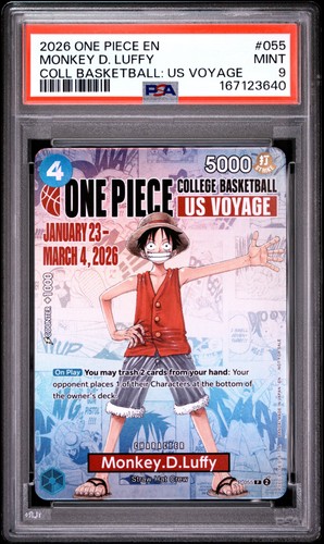 2026 ONE PIECE COLLEGE BASKETBALL: US VOYAGE PROMOS #055 MONKEY D. LUFFY PSA 9