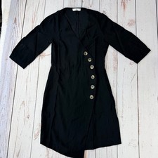MNG Casual Mango Black Asymmetric Button Wrap Mini Dress V-Neck Size 2 XS