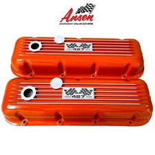 Big Block Chevy 427 Flag Logo Orange Valve Covers - Classic Finned - Ansen Usa