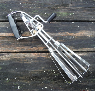 Vintage Rotary Hand Mixer Stainless Japan Black Finger Grip & Knob 11'' L