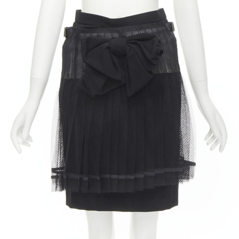 COMME DES GARCONS 2004 black XL bow buckle layered pleated net