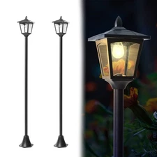 2 Pack of Solar Lamps 67" Post Light Aluminum Pole Outdoor Vintage Street Lamp