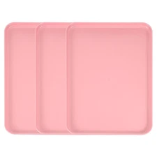 3Pcs Plastic Serving Tray, 15"x10.6" Rectangle Food Cafeteria Trays, Pink