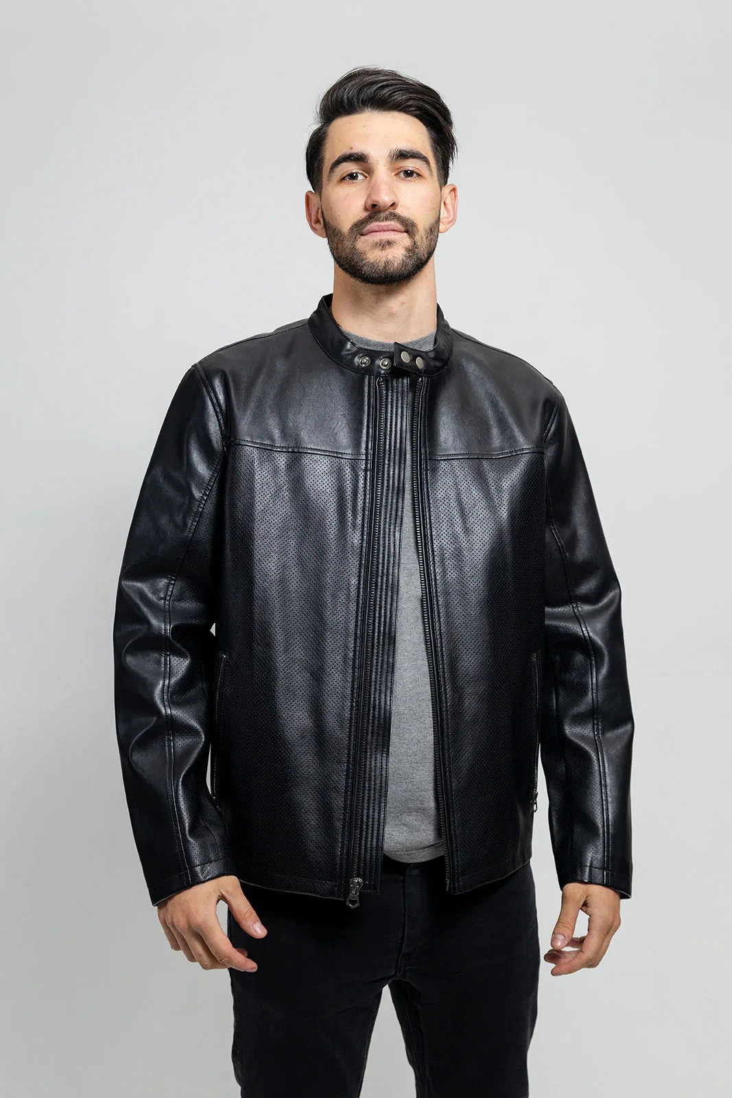 NYX Men’s Perforated Vegan Leather Jacket – Classic Motorcycle Style Outerwear