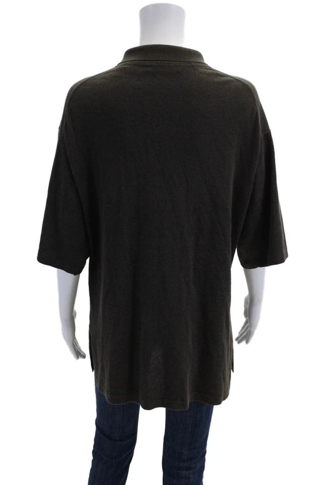 Camisa Polo Donna Karan New York Para Hombres Manga Corta Cuello Tejido Marrón Talla Grande Foto 3 de 4