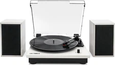 Montauk Vinyl Record Player, White Wood Finish, 3-Speed Belt Driven Turntable wi