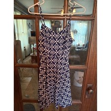 Old Navy Blue White Geometric Floral Tile Print Fit & Flare Mini Sundress Small