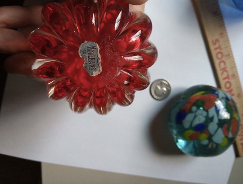 3 Colorful Art Glass Paperweights,Red Ribbed, Multi Color Oval,Blue Egg Shape - Picture 10 of 12