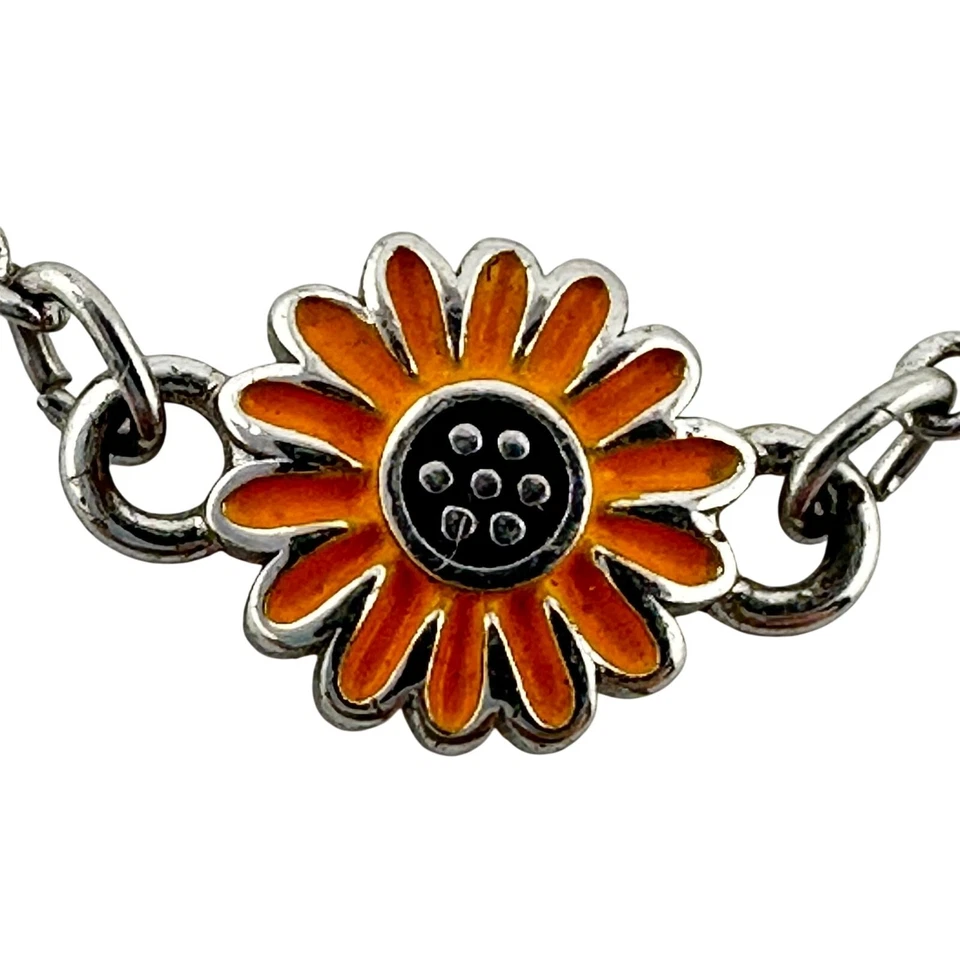 Tobillera Pura Vida Naranja Esmalte Girasol Tono Plata Moderna 10" Moda Foto 3 de 4