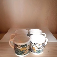 rare 1970s Arcopal monkey lion Safari Jungle Mugs Vintage Retro x4 milk glass