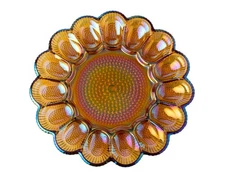 Indiana Glass Hobnail Amber Glass Deviled Egg Platter Plate 11" Vintage