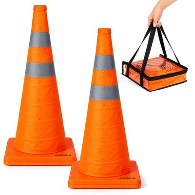 E-riding 28 Inch 2 Pack Collapsible Traffic Cones, Pop-up Orange Cones with 2...