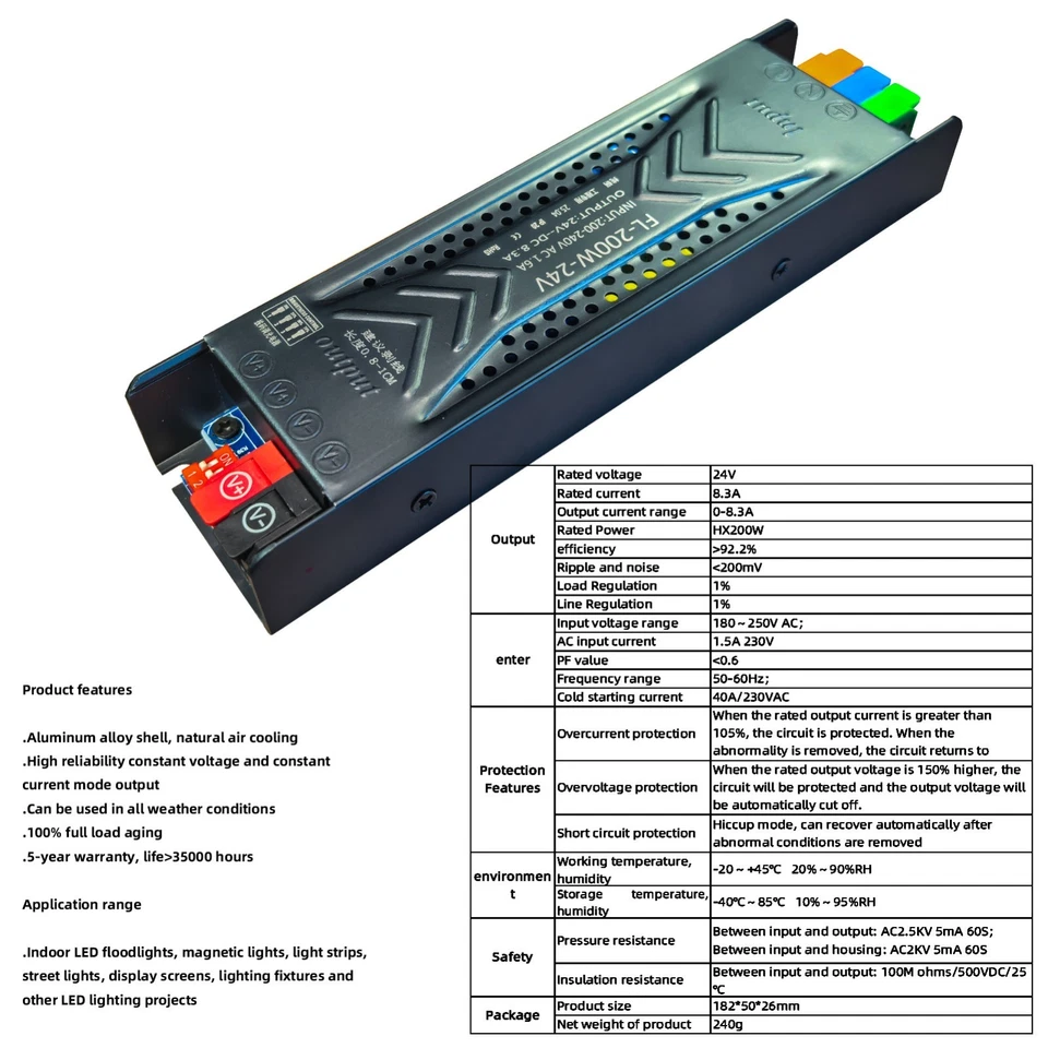 200W Power Supply Adapter Transformer Driver for DC12V/24V Led Strip Light - image 3 of 3