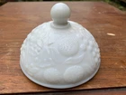 Vintage Avon White Milk Glass Covered Candy Dish Floral Trinket Replacement Lid