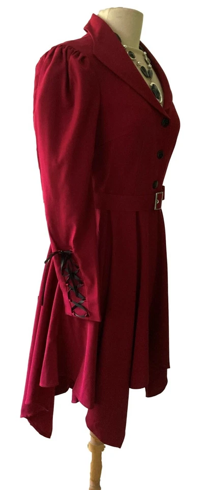 UK SIZE 8/10 GOTHIC COAT RED ASSYMETRIC PIRATE JACKET STEAMPUNK ROCKY HORROR - Image 2 of 4