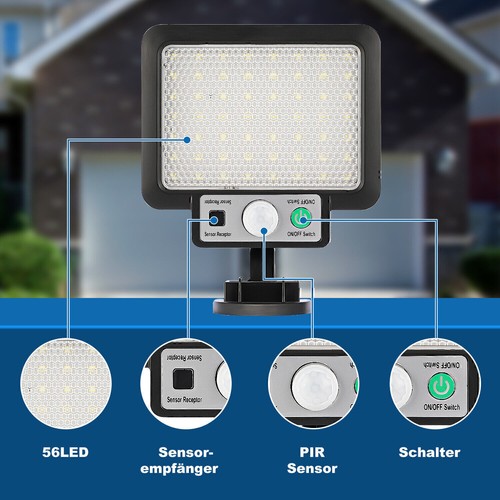 LED Solarleuchte Solarlamp mit Bewegungsmelder Außen Fluter Sensor Strahler Rdsa - Bild 7 von 11