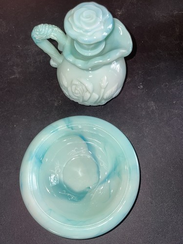 VINTAGE AVON Jadeite Tone Wash Basin & Pitcher Lid Empty. Lot Of 3. - Picture 3 of 11