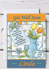 Get Well Soon Flowers Personalised A5 Card - Any Relation or Name