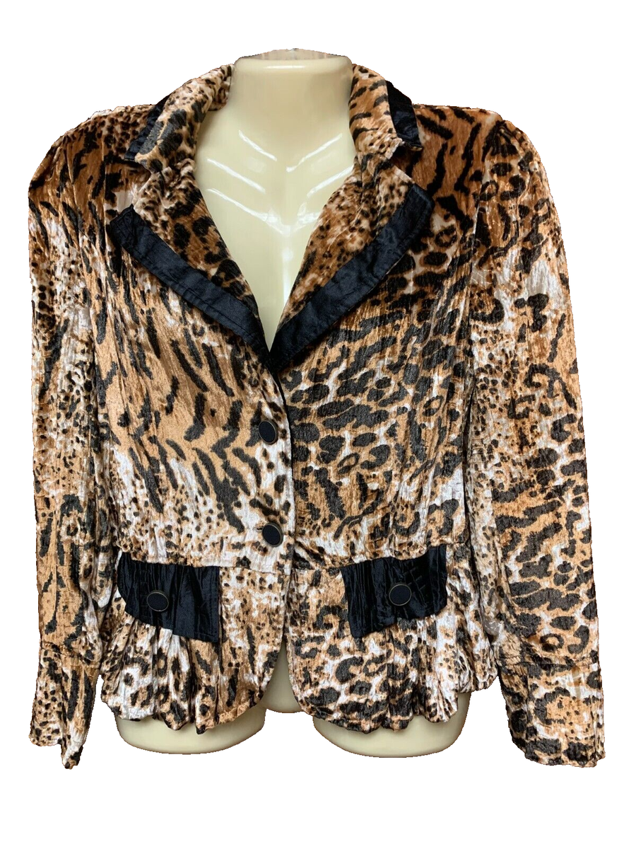 ALBERTO MAKALI L WOMEN'S CRINKLED VELVET ANIMAL PRINT BLAZER