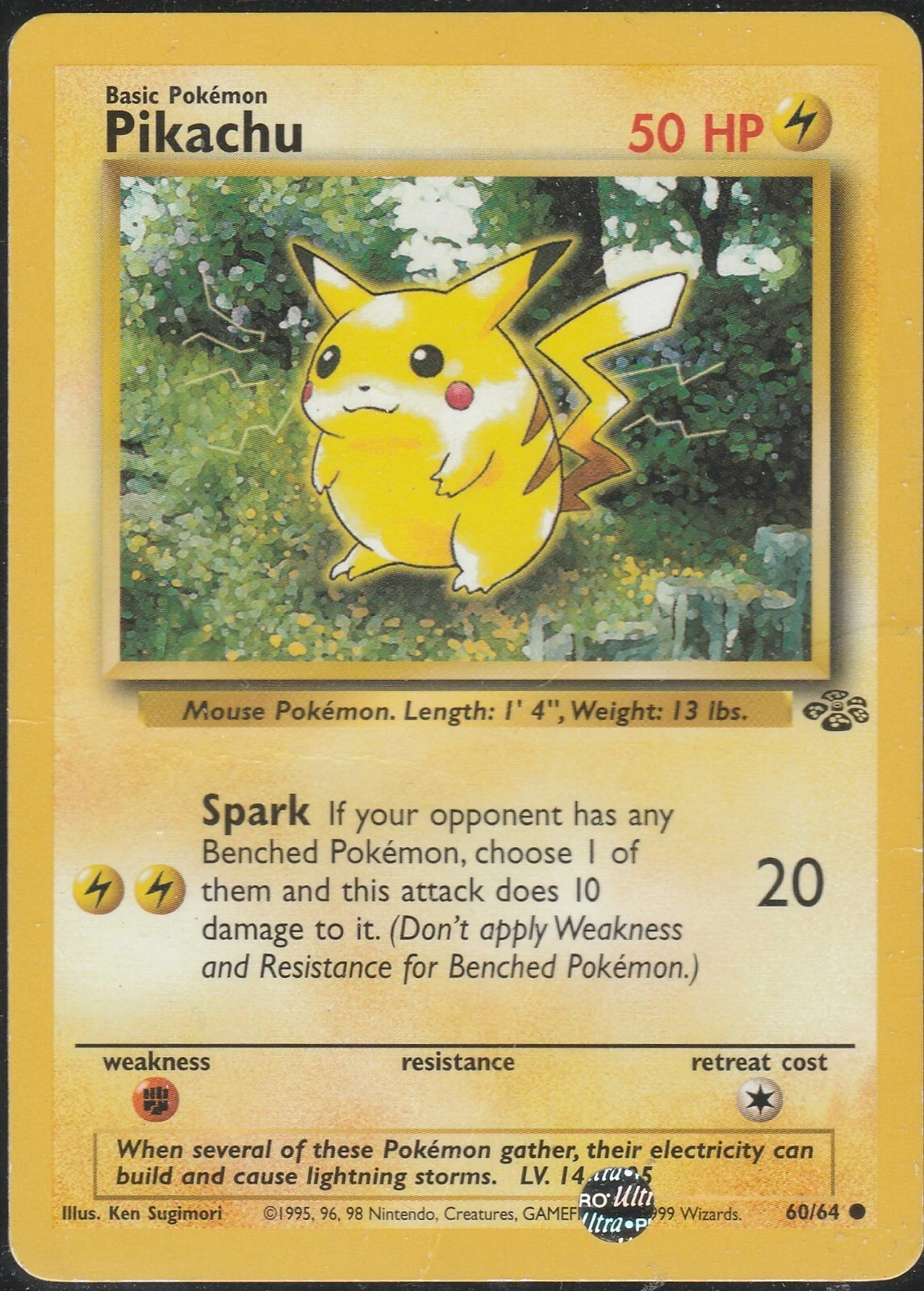 Vintage Pokemon Pikachu 50 HP 60/64 Card 1999 Wizards- Lightly Played Condition