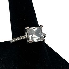925 STERLING SILVER RING SIZE 6.75 CZ PRINCESS CUT BRIDAL ENGAGEMENT