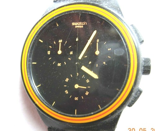 Swatch men's watch Chronograph SR936SW black silicone strap | eBay