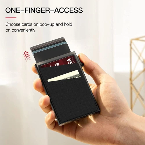 Slim Mens Card Holder Metal RFID Blocking Minimalist Pop Up Wallet for Men - Picture 2 of 9