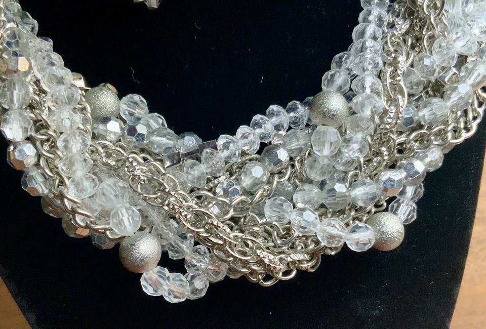 Vintage Thalia Sodi White Crystal Beaded Multi-strand Statement Necklace - Image 4 of 4