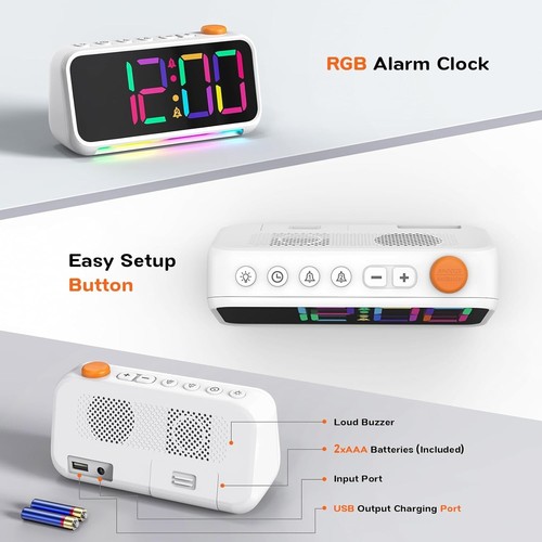 Sveglia Digitale per Bambini con Luce Notturna Rgb, 12/24 Ore - Foto 6 di 9