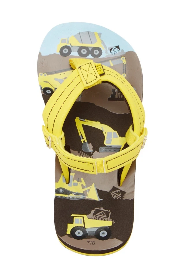 Sandalias chanclas Reef para bebés niños pequeños 3/4 Little Ahi amarillas camiones NUEVAS Foto 2 de 3