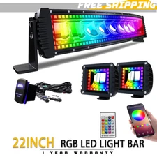 RGB Curved LED Light Bar 22Inch 120W Flood Spot Combo Beam w/ RGB LED Pods